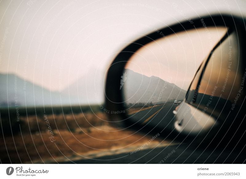 Amazing view of mountains inside mirror of car on road trip Lifestyle Vacation & Travel Trip Mountain Mirror Landscape Transport Street Crossroads