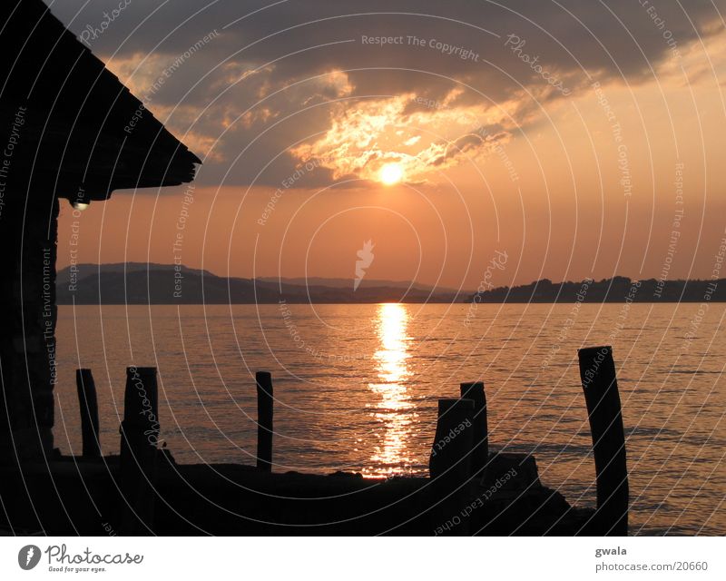 sunset bridge Sunset Footbridge Lake Lucerne Evening sun Orange Water