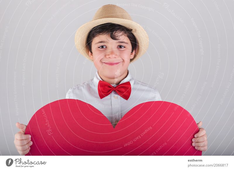 smiling boy with a red heart Lifestyle Joy Feasts & Celebrations Valentine's Day Mother's Day Human being Masculine Child Toddler Boy (child) Infancy 1