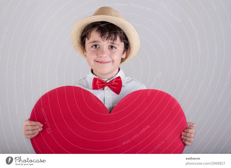 smiling boy with a red heart Lifestyle Joy Feasts & Celebrations Valentine's Day Mother's Day Human being Masculine Child Toddler Boy (child) Infancy 1