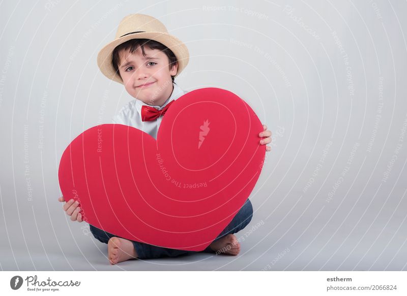 smiling boy with a red heart Lifestyle Joy Feasts & Celebrations Valentine's Day Mother's Day Human being Masculine Child Toddler Boy (child) Infancy 1