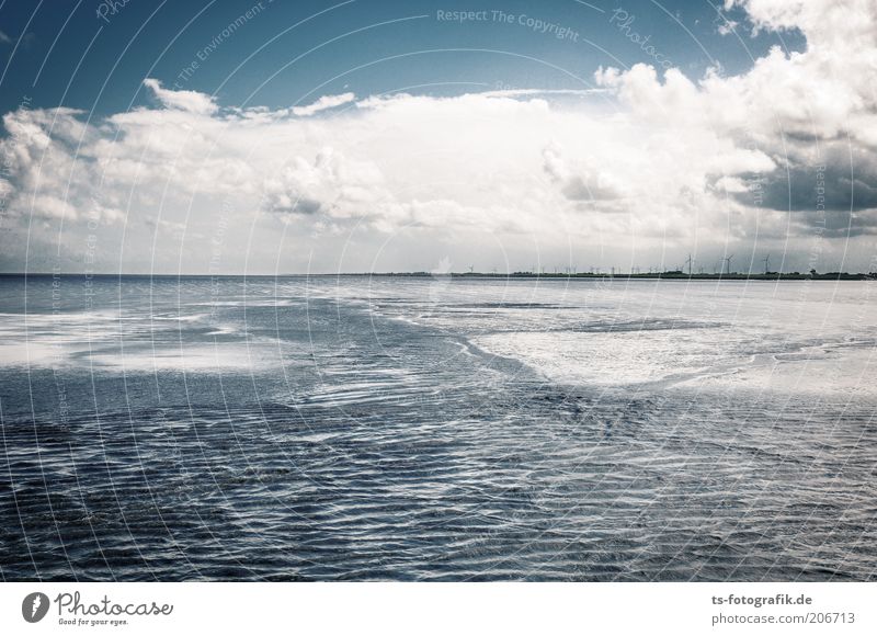 Tide Playground II Far-off places Freedom Energy industry Renewable energy Wind energy plant Elements Earth Water Sky Clouds Horizon Waves Coast Beach North Sea