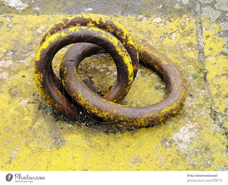 Old love doesn't rust Harbour Rust Yellow Colour Proverb Obscure Circle Colour photo Gray Jetty Deserted Copy Space bottom Round