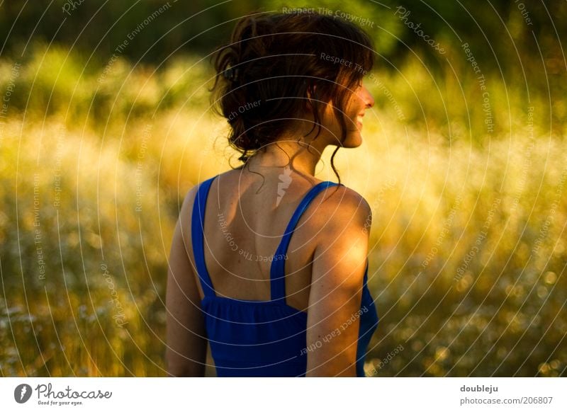 Girl in the sunset Feminine Woman Adults Skin Face Back 1 Human being 18 - 30 years Youth (Young adults) Smiling Laughter Happiness Thin Colour photo