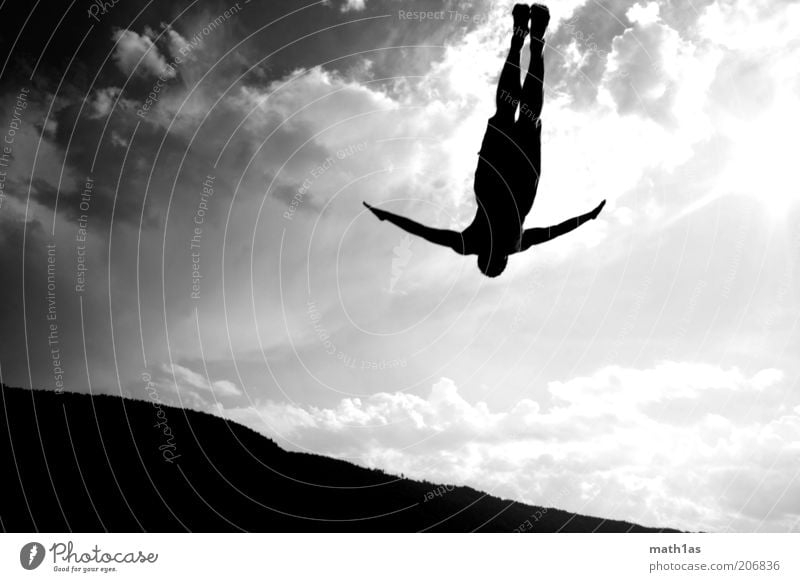 Lake Chiemsee into Lake Faakersee Sports Aquatics Human being Man Adults Arm 1 Landscape To fall Flying Jump Fantastic Black Black & white photo Exterior shot