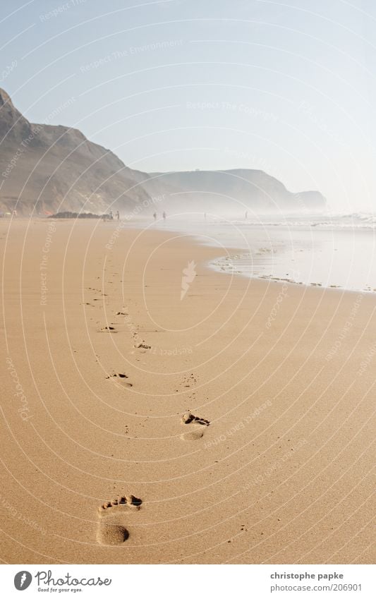 Progress on the beach Vacation & Travel Tourism Far-off places Freedom Summer Summer vacation Beach Ocean Waves Bay Algarve Portugal Sand Going Loneliness