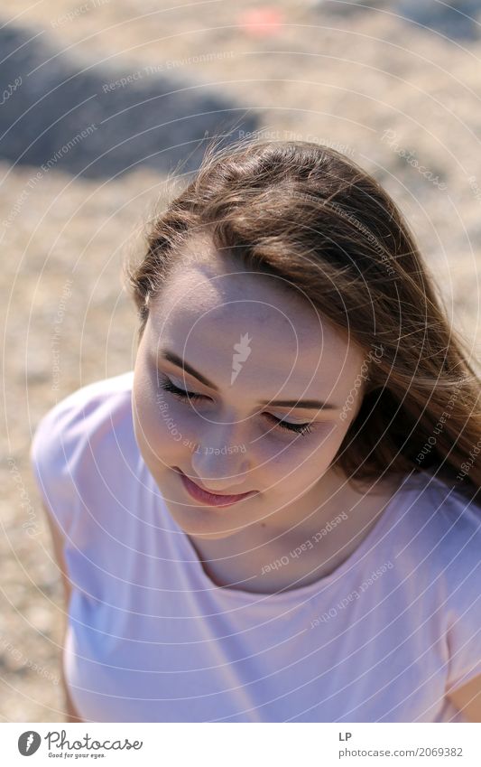 portrait of a beautiful girl from above Lifestyle Beautiful Hair and hairstyles Wellness Harmonious Well-being Contentment Senses Relaxation Calm Meditation