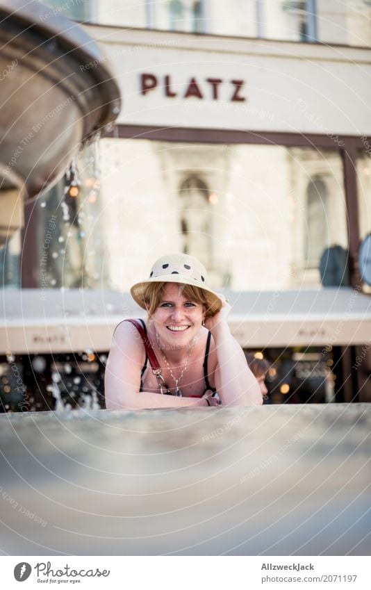 Portrait with hat at the fountain 3 Colour photo Exterior shot Day Portrait photograph Looking into the camera Vacation & Travel Sightseeing City trip Joy