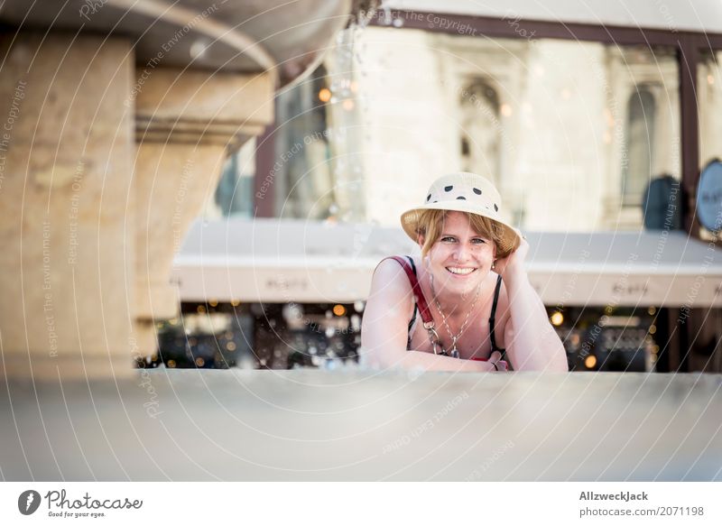 Portrait with hat at the fountain 2 Colour photo Exterior shot Day Portrait photograph Looking into the camera Vacation & Travel Sightseeing City trip Joy