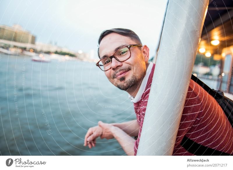 On a ship 3 Colour photo Exterior shot Evening Portrait photograph Looking into the camera Sunset Vacation & Travel Tourism Trip City trip Sightseeing Cruise