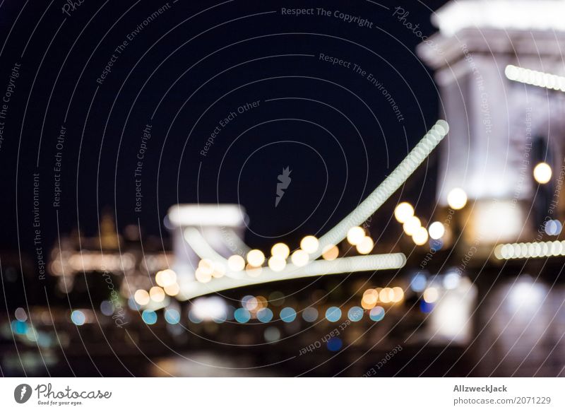 Budapest chain bridge at night illuminated blurred Europe Hungary Danube Night shot Deserted Lighting Bridge Suspension bridge Landmark Tourist Attraction