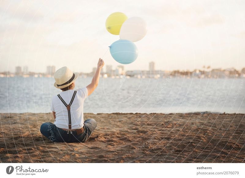 little boy with colorful balloons Lifestyle Vacation & Travel Adventure Freedom Masculine Child Toddler Boy (child) Infancy 1 3 - 8 years Waves Coast Beach