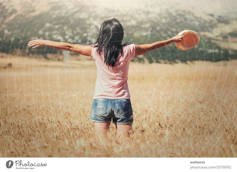 Woman in the wheat field Lifestyle Joy Wellness Vacation & Travel Trip Adventure Freedom Summer Summer vacation Human being Feminine Young woman