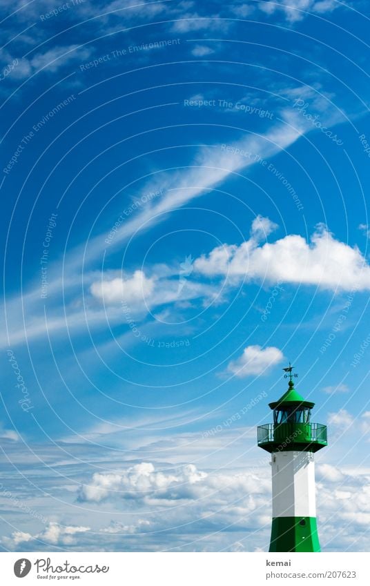 Green and White Landscape Sky Clouds Sunlight Summer Climate Beautiful weather Warmth Baltic Sea Ocean Island Rügen Lighthouse Blue fair weather clouds