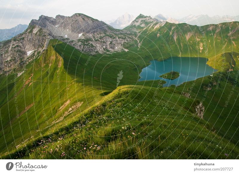 Schrecksee Freedom Summer Mountain Landscape Water Grass Meadow Alps Peak Lake Infinity Tall Above Beautiful Blue Green Calm Loneliness Nature Vacation & Travel