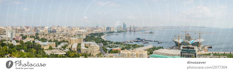 Panorama of Baku, Azerbaijan Vacation & Travel Ocean Night life Sky Park Coast Town Port City Downtown Skyline High-rise Building Architecture Monument Street