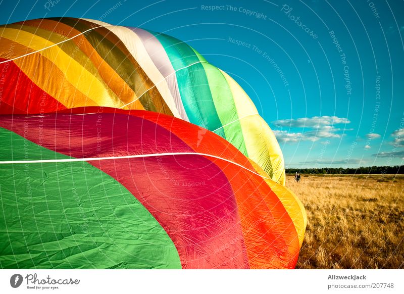 air number Leisure and hobbies Balloon flight Summer Masculine Man Adults Adventure Environment Landscape Multicoloured Colour photo Exterior shot Day Long shot