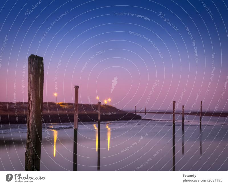 Evening atmosphere at the marina of Bensersiel Calm Nature Landscape Water Horizon Harbour Yacht harbour Dark Blue Romance Body of water sieve port