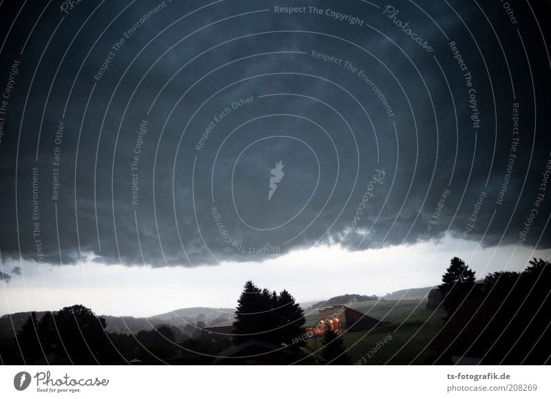 storm front Environment Nature Landscape Elements Air Sky Clouds Storm clouds Horizon Weather Bad weather Gale Rain Thunder and lightning Tree Field Hill