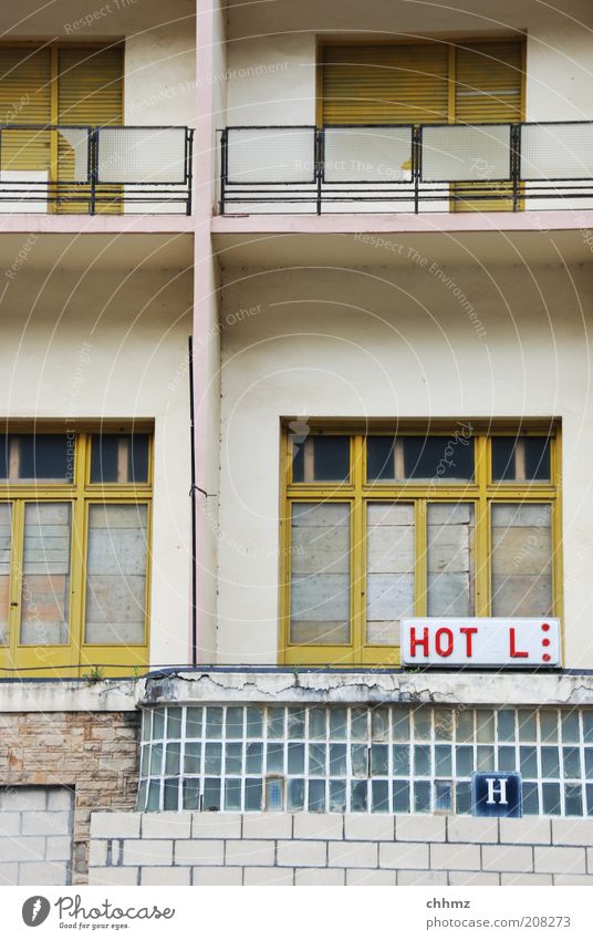 HOT L: Vacation & Travel Tourism Hotel Wall (barrier) Wall (building) Balcony Window Door Stone Concrete Old Broken Yellow Past Transience Derelict