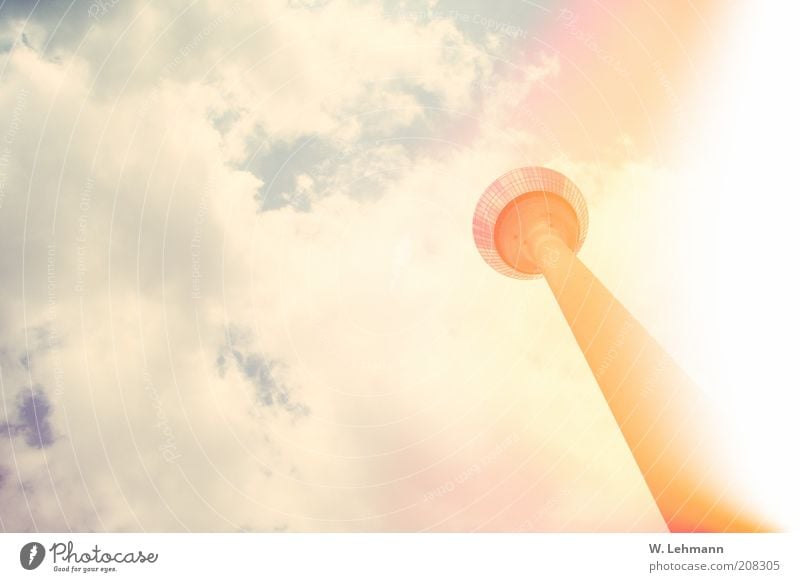 skyllipop Downtown Old town Skyline Deserted Television tower Düsseldorf television tower Blue Yellow Gold Colour photo Multicoloured Exterior shot Experimental