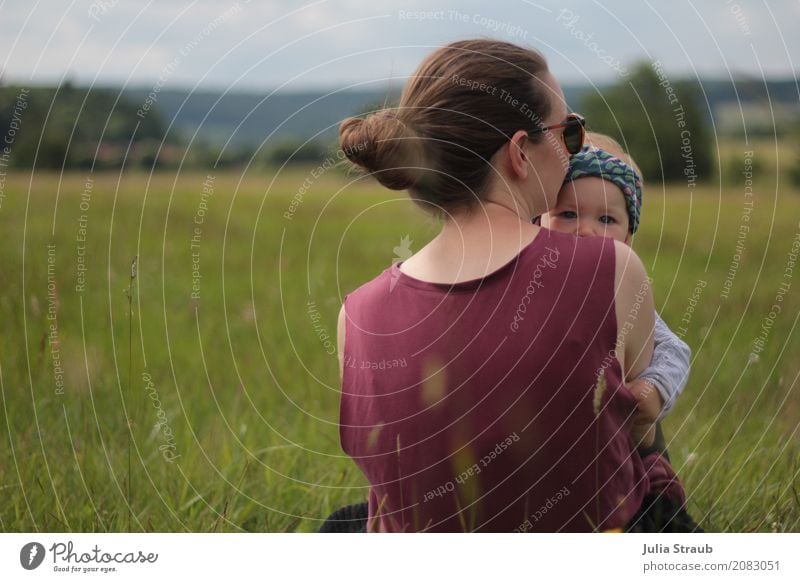 MINE Human being Feminine Baby Toddler Mother Adults Family & Relations 2 0 - 12 months 30 - 45 years Summer Beautiful weather Grass Meadow Forest Sunglasses