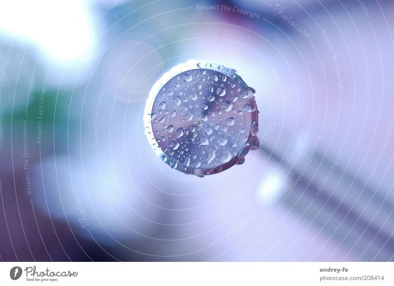 Drops on the circle Metal Water Wet Abstract Circle Door handle Glittering Bracket Drops of water Colour photo Exterior shot Copy Space left Copy Space right