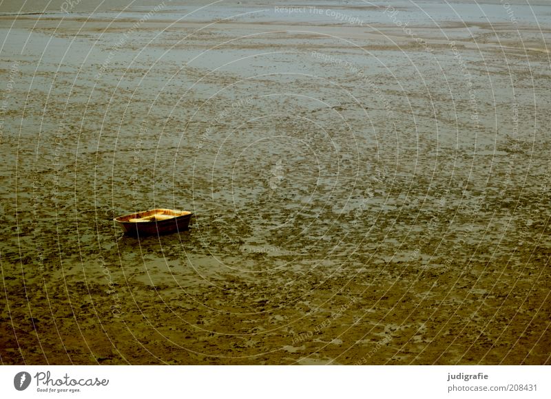 watt Environment Nature Landscape Coast North Sea Boating trip Rowboat Dark Dry Brown Moody Loneliness Calm Stagnating Far-off places Colour photo