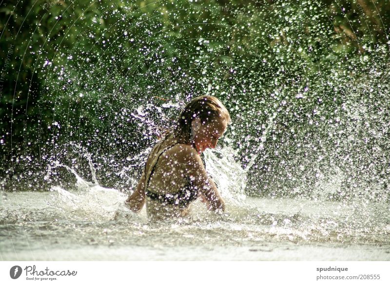 Make rain II Swimming & Bathing Summer Human being Feminine Young woman Youth (Young adults) 1 18 - 30 years Adults Water Beautiful weather River Glittering