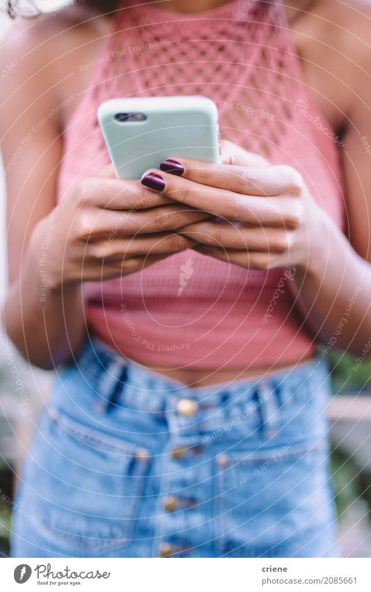 Close-up of woman using smartphone To talk Telephone Cellphone Screen Telecommunications Internet Woman Adults Hand Media Email Modern Self-confident