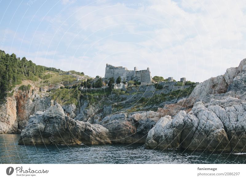 Cinque Terre XVII Environment Nature Landscape Old Portovenere Italy Mediterranean sea Ruin Rock Rocky coastline Hill Water Ocean Vacation & Travel