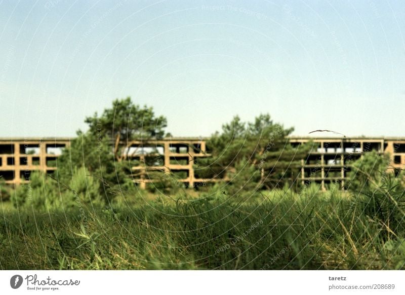 skelleton Prora Housefront Prefab construction Ruin Unfinished building KdF building Colour photo Exterior shot Deserted Day Blur Shallow depth of field