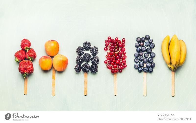 Fruit and berries on a stalk Food Dessert Nutrition Lifestyle Style Design Healthy Eating Summer Fitness Lollipop Snack Sorbet Vegan diet Ice cream