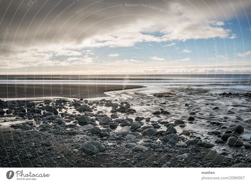 estuary Nature Landscape Sand Air Water Sky Clouds Horizon Spring Weather Beautiful weather Coast Beach Ocean Dark Blue Brown Gray White Mouth of a river