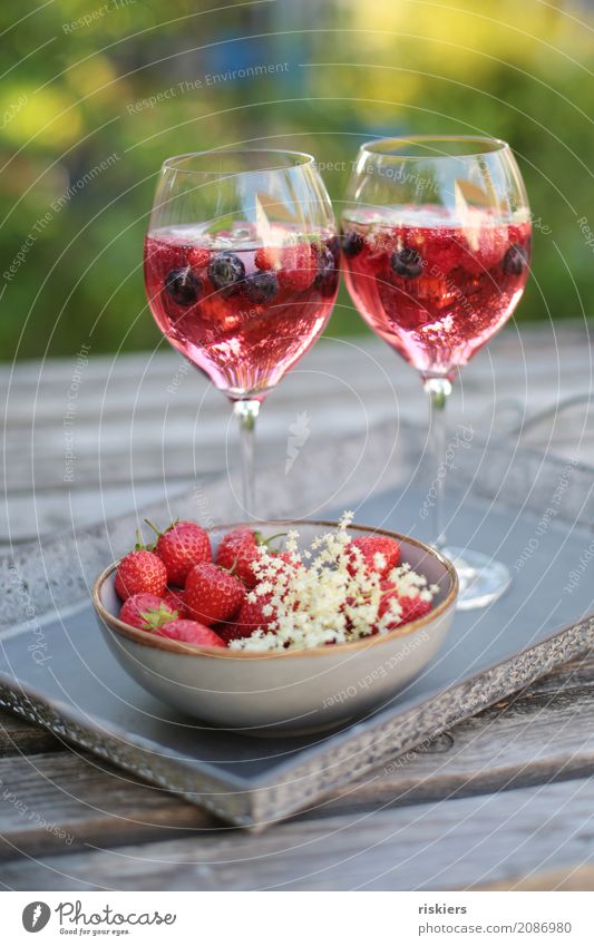 summer tastes like this iii Beverage Cold drink Alcoholic drinks Sparkling wine Prosecco Glass Fresh Delicious Summer To enjoy Garden Strawberry Elderflower