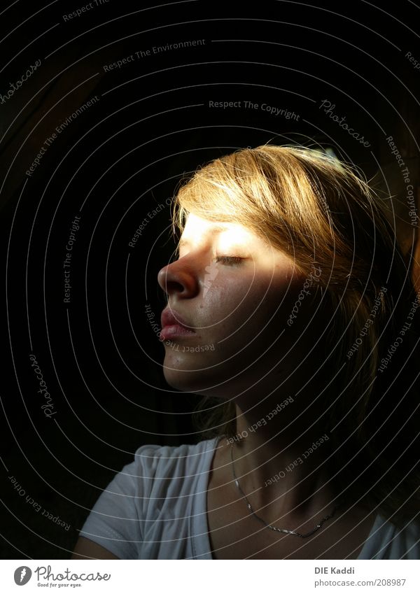 in the sweat of your face Bangs Dream Natural Black Longing Loneliness Emotions Mysterious Colour photo Interior shot Copy Space top Neutral Background Shadow