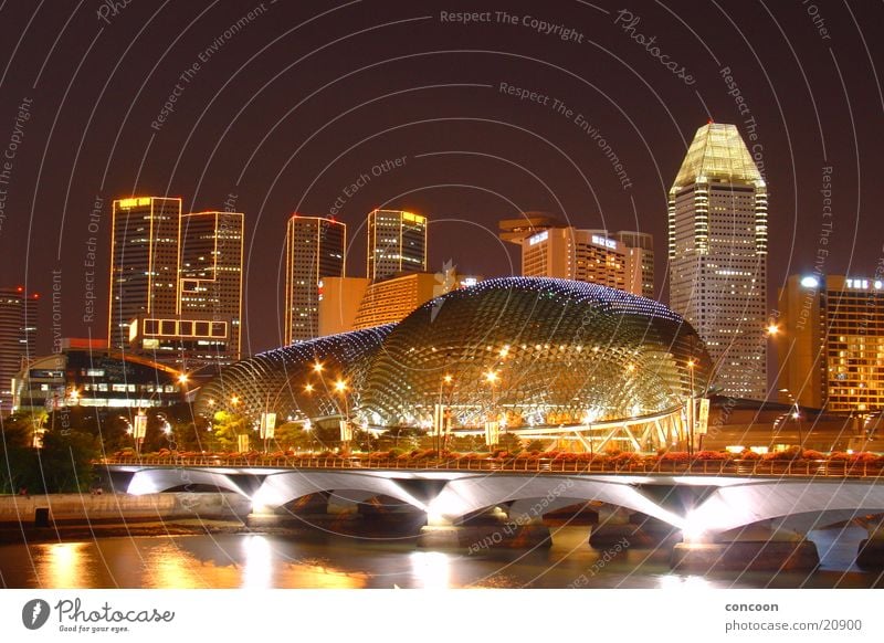 Singapore at night II Evening High-rise Modern architecture Glittering Luxury Set Fascinating Success Bridge River Light Skyline Architecture