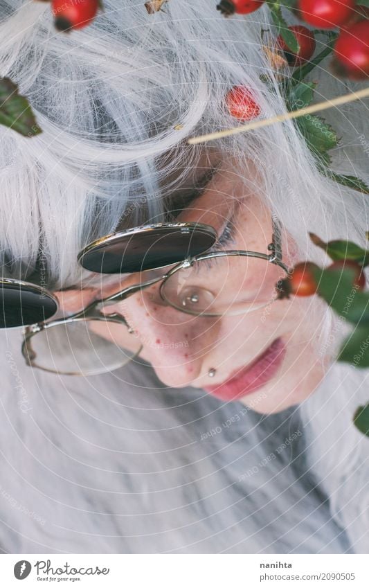 Profile of a pretty young woman with white hair Skin Face Mascara Freckles Human being Feminine Young woman Youth (Young adults) 1 18 - 30 years Adults Autumn