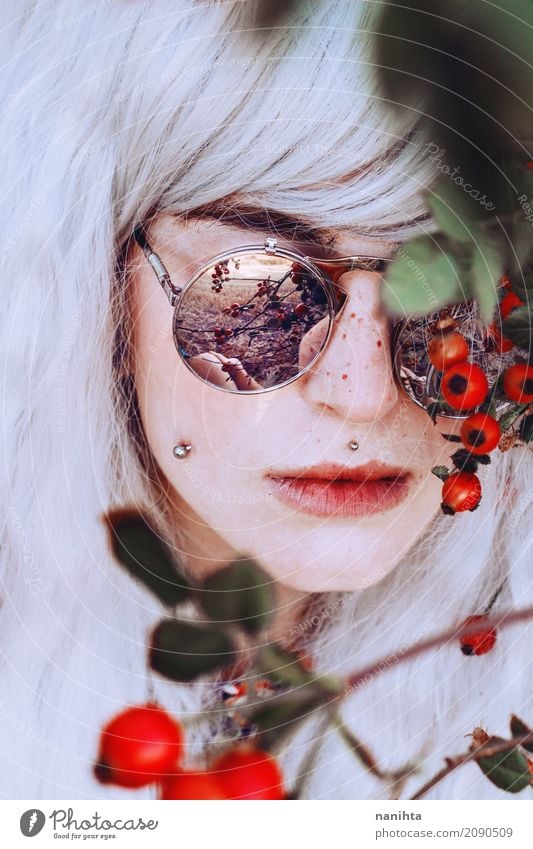 Artistic portrait of a young woman with berries Style Exotic Beautiful Hair and hairstyles Skin Face Freckles Human being Feminine Young woman