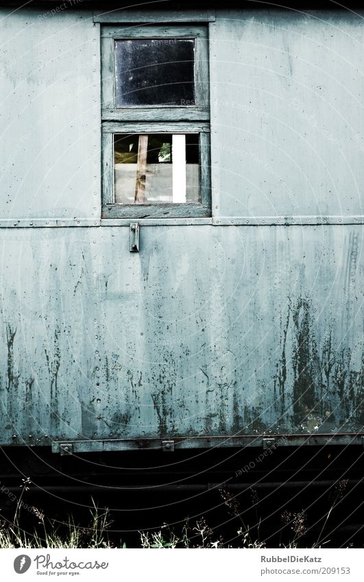 Time is beautiful Site trailer Wood Metal Rust Old Dirty Sharp-edged Historic Retro Blue Black Colour Colour photo Subdued colour Exterior shot Evening Contrast