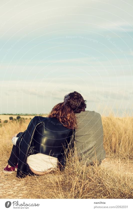 Young couple together at sunset Human being Masculine Feminine Young woman Youth (Young adults) Young man Friendship Couple Partner 2 18 - 30 years Adults