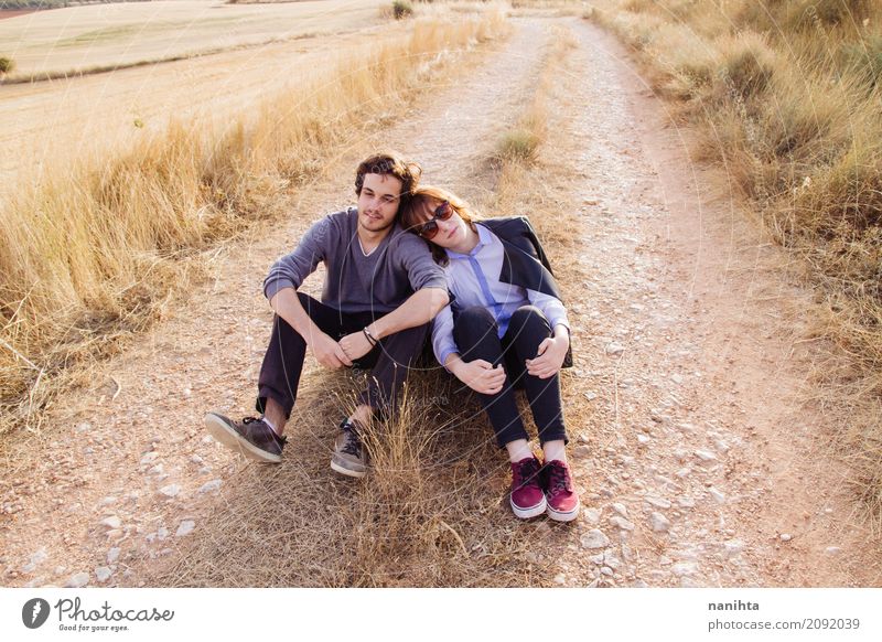 Young couple enjoying a summer day in nature Lifestyle Joy Wellness Harmonious Well-being Vacation & Travel Adventure Freedom Human being Masculine Feminine