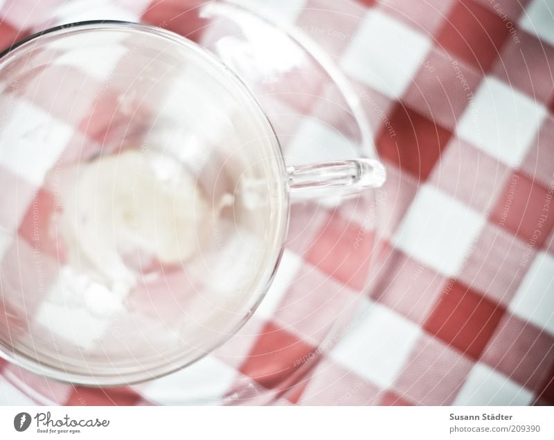 glassufo Bright Checkered Glass Tea glass Saucer Coffee cup Coffee break Table Colour photo Exterior shot Close-up Detail Abstract Pattern Deserted