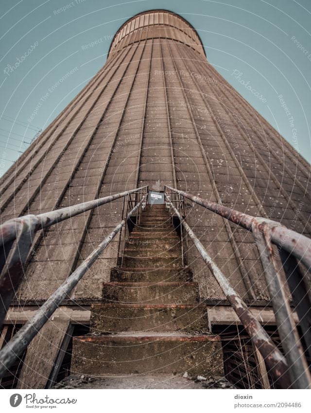 outside the cooling tower [1] Energy industry Nuclear Power Plant Coal power station Tower Manmade structures Architecture Cooling tower Stairs Old Gigantic