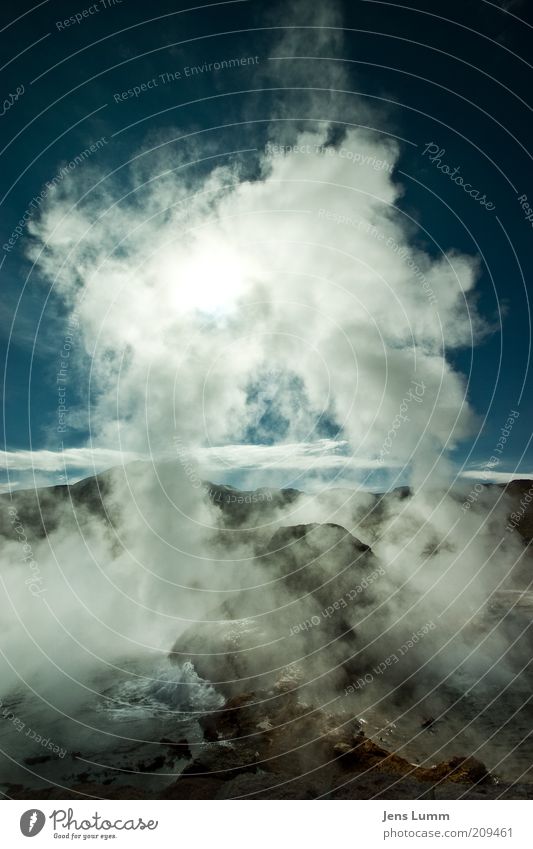 The Arc Elements Air Water Rock Geyser Blue Green White Colour photo Exterior shot Deserted Copy Space top Day Sunlight Back-light Steam Hot Source Hot springs