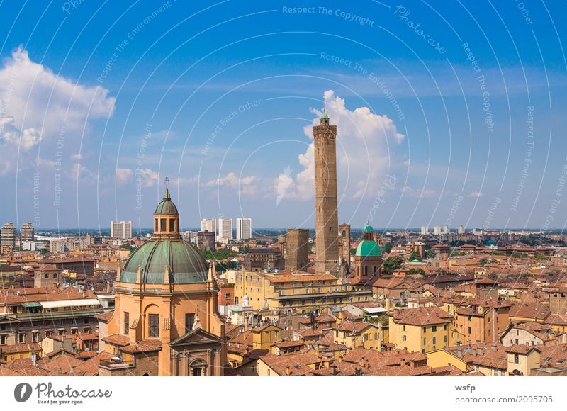 Panorama of Bologna Emilia Romagna Italy Tourism Town Tower Architecture Roof Tourist Attraction Historic panorama two Garisenda asinelli Domed roof Basilica