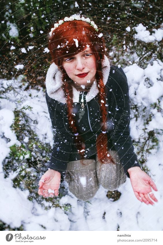 Young redhead woman enjoying a snowy day Lifestyle Wellness Vacation & Travel Winter Snow Winter vacation Christmas & Advent Human being Feminine Young woman