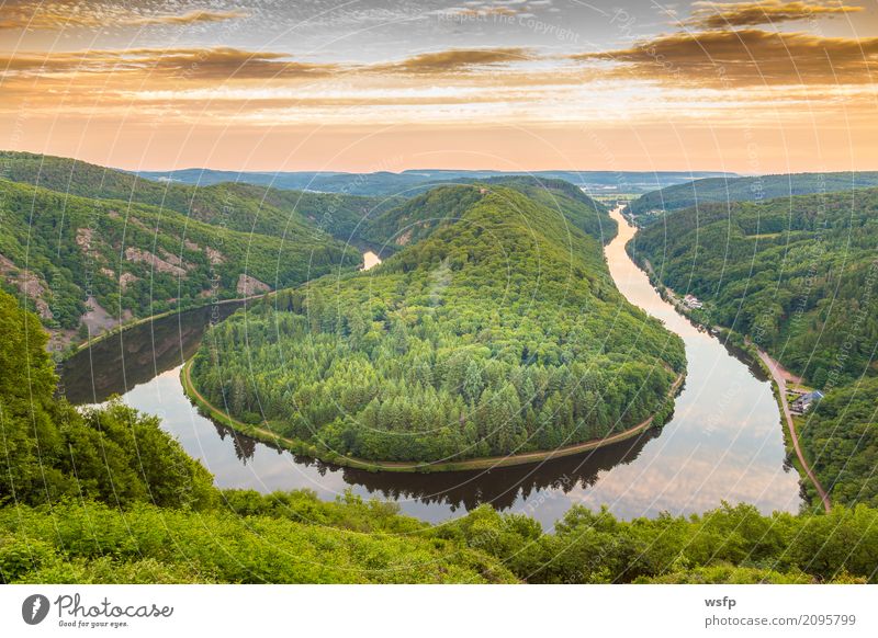 Saar loop near Mettlach in Saarland Germany Nature Landscape River Landmark Hiking cloef Sunset Vantage point smolt Colour photo Evening