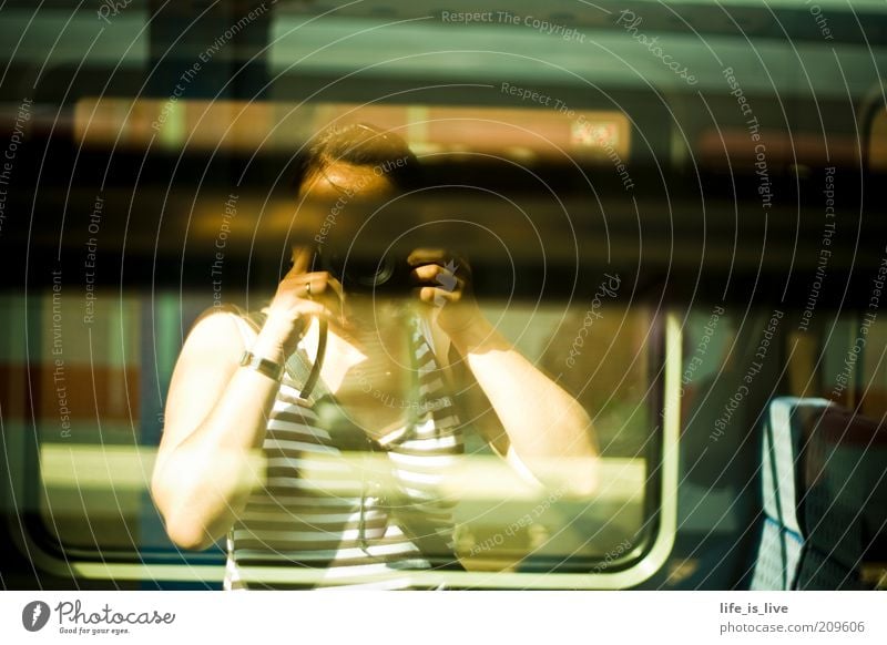 self reflection Self portrait Reflection Photographer Train station Railroad Take a photo Target Goodbye Reunion Means of transport Platform Portrait photograph