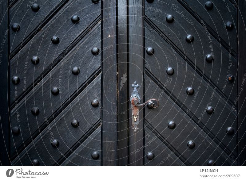 the doors Door Wood Door handle Lock Door lock Entrance Front door Black Deserted Closed Wooden door Old Metal fitting Colour photo Exterior shot Day